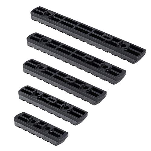 Aecktech M-Lok Polymer Picatinny Rail Sections, 5-Slot 7-Slot 9-Slot 11-Slot 13-Slot Lightweight Rail Section for M-LOK Compatible Systems with 10 T-Nuts 10 Screws|1 Pcs Wrench. 5 Pieces (Black)