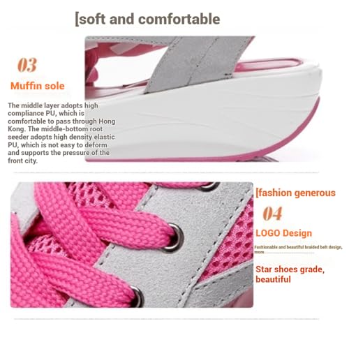 Muffin Sandals for Women,Contrast Paneled Cutout Lace-Up Sandals,Breathable Mesh Open Toe Platform Wedge Sneakers4