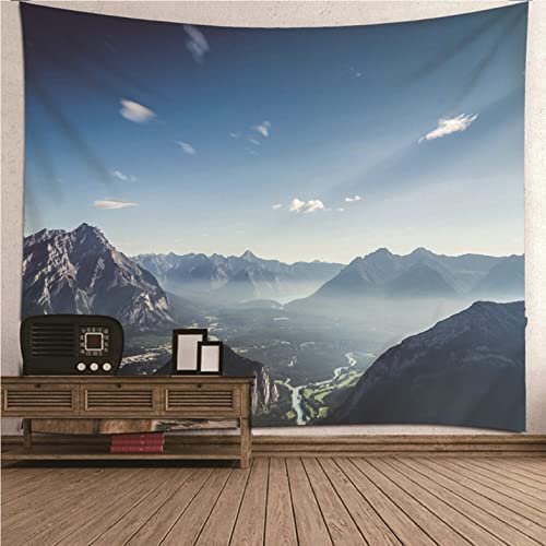 Tapisserie tenture murale montagnes bleu Isdreem 240x220cm pour decoration de grand mur