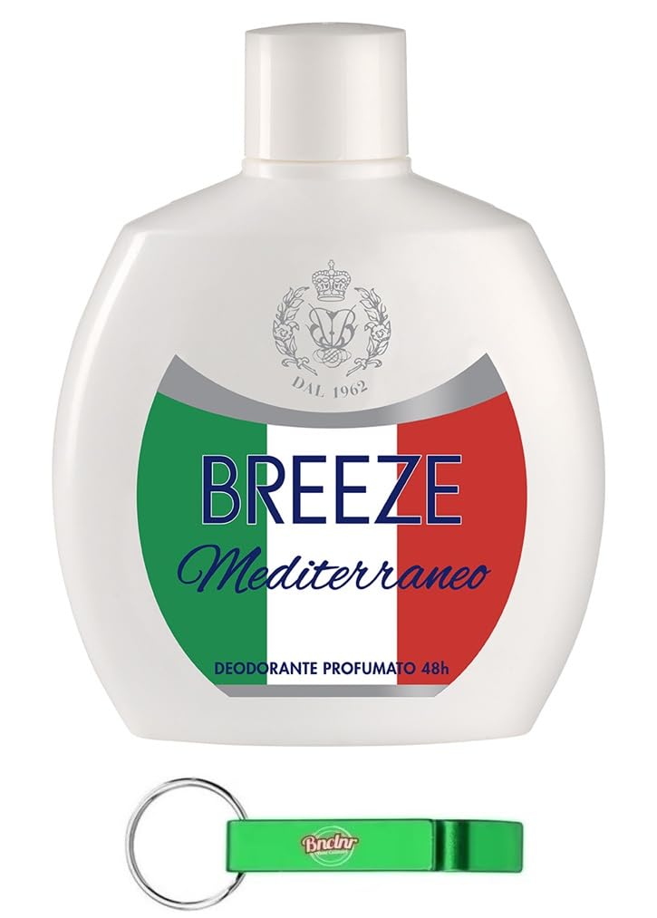 Breeze Mediterraneo - Desodorante Squeeze (12 unidades, sin gas y sin sales de aluminio, desodorante perfumado de 48 horas, 100 ml, incluye llavero Beni Culinari gratuito)