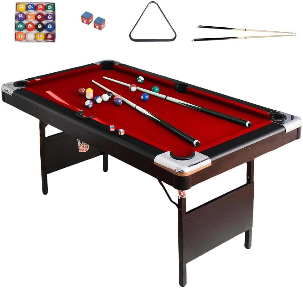 Billiard Table,7ft Folding Portable Pool Table Set, Includes Full Set of Balls, 2 Cue Sticks, Chalk and Felt Brush for Family Game Room, Adult Rrec Room,Outdoor,Garage