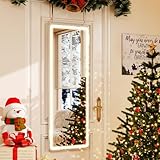 XRAMFY LED White Round Corner Door Hanging Full Length Mirror - 16“ x 48” Adjustable Brightness, Touch Screen Controls, Wall Mounted for Bedroom, Living Room, Cloakroom Dressing Mirror