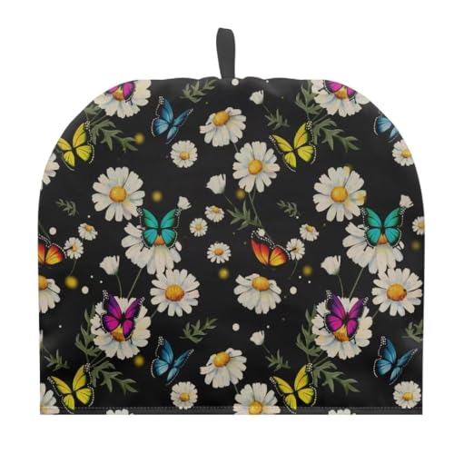 Jeiento White Daisy Large Tea Cozy for Teapot Decorative Tea Kettle Cosy Color Butterfly Portable Teapot Insulation Cover,Kitchen Table Top Decor