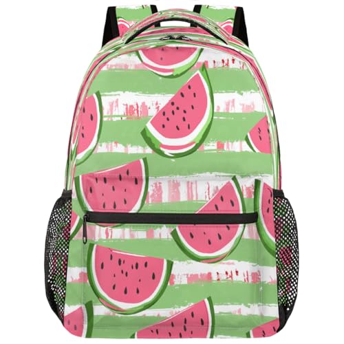 Summer Watermelon Striped Kids Backpack, Lightweight School Bookbag Large Capacity Laptop Backpack Water Resistant Daypack Shoulder Bag for Teenager Boys Girls