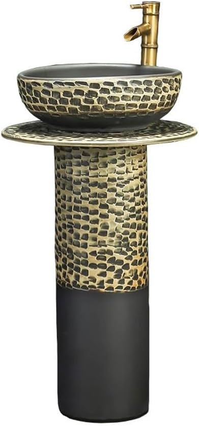 Pedestal Sinks Household Retro Ceramic Column Wash Basin Outdoor Creative Art Floor-Standing Bathroom Sink (A)
