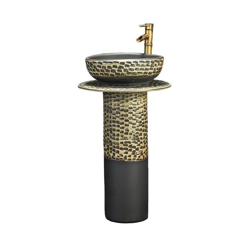 WDSOPK Pedestal Sinks Household Retro Ceramic Column Wash Basin Outdoor Creative Art Floor-Standing Bathroom Sink