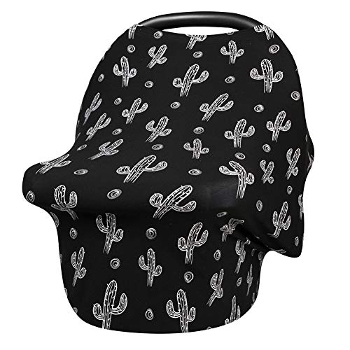 Image of Metplus Baby Car Seat Cover, Infant Carseat Canopy, Nursing Breastfeeding Cover, Stretchy Carrier Covers for Stroller/Shopping Cart, Newborn Registry & Shower Gift for Boys Girls - Black Cactus