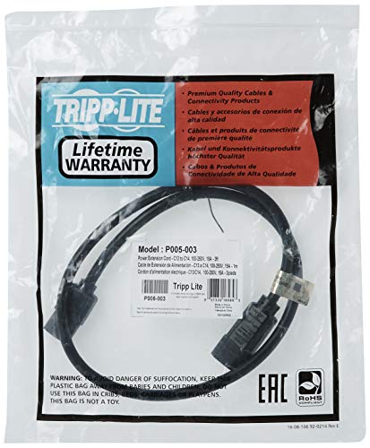 Image of TRIPP LITE P005-003 Heavy Duty Power Extension Cord 15A 14AWG C14 to C13, 3-Feet Black