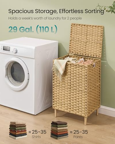 SONGMICS-2-Section-Laundry-Hamper-with-Lid-29-Gal-110L-PE-Rattan-Laundry-Basket-with-Removable-Washable-Liners-for-Bedroom-Living-Room-Goose-Yellow-ULCB222YE01