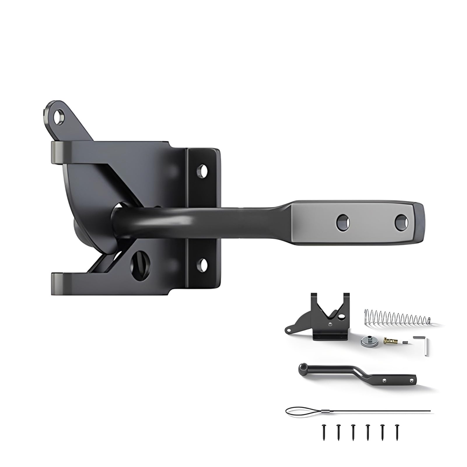 TWISAXC Automatic Locking Gate Latch Self Locking Door Latches with Pull Cable Easy to Install Black Durable Automatic Gate Latch Door Latches with Pull Cable, Long
