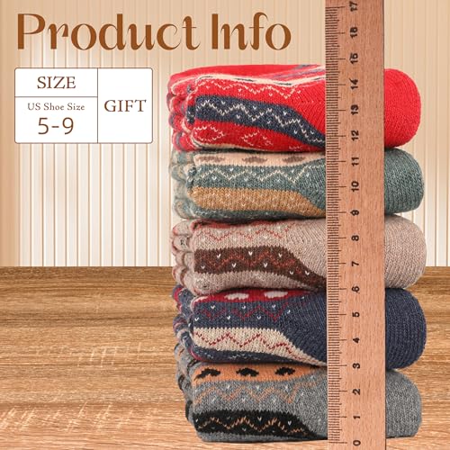 Image of LOCONHA Womens Wool Socks 5 Pairs Winter Warm Sock Thick Knit Cabin Cozy Crew Soft Socks Gifts for Women