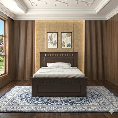 Image of Sheesham Wood Single Size Bed with Box Storage | Solid Wooden Cot Bed | Single COT Furniture for Bedroom Living Room Home - (Dark Walnut Finish) DIY
