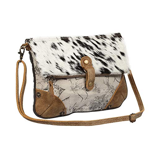 Myra Bag Coal Upcycled Canvas & Cowhide Fold-Over Crossbody Bag S-13042