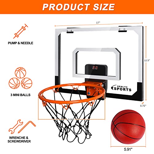 Over The Door Basketball Hoop with Electronic Scoreboard Indoor