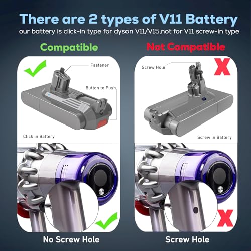 Image of Batryuic Upgraded 9000mAh V11 V15 Click in Battery Compatible for DYS V11 Outsize V15 Detect etc. Cordless Vacuum, Part No. 970938-01 SV15 SV16 SV22 970425-01, 25.2V Battery Click in Type