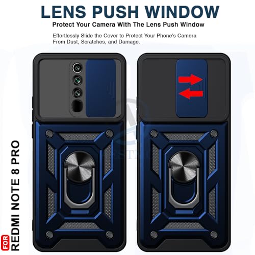 Image of AESTMO Tough Armor Redmi Note 8 Pro Bumper Back Case Cover | Ring Holder & Sliding Camera Shield Cover | 360 Degree Protection Back Case Cover for Redmi Note 8 Pro (Blue)