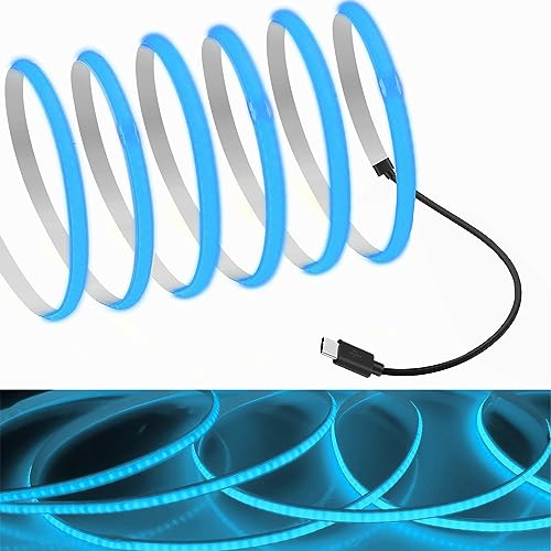 Image of MDee】Type C COB Tape Light LED Strip.9.84ft /3m- Flexible 5mm Hidden DC 5V LED Tape with 320 LEDs /m for Iceblue Lighting. Cuttable, Shapeable, Type C Powered. Ideal for Kitchen