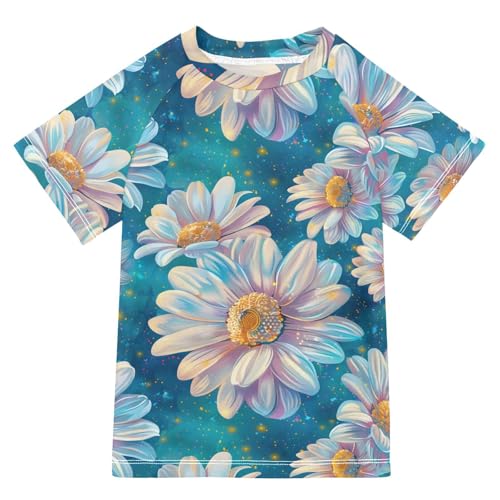 ALAZA Kids Rash Guard Girls Toddler Swim Shirts Short Sleeve Dreamy Daisy UPF 50+ 3T