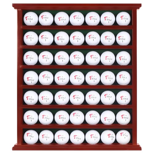 Image of DisplayGifts Golf Gift 49-Golf Ball Display Case Cabinet Rack, No Door Open Rack Mahogany Finish