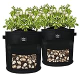 Laxllent Vegetable Growing Bag, 33 L/9 Gallon Soft-sided Plant Pots-Grow Bag with Window for Potato/Carrot,2 Pack,Black