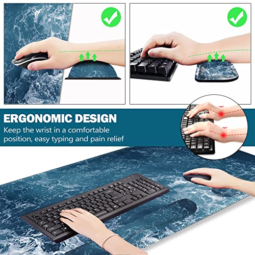 Image of ArtSo Gaming Mouse Pad Extended, Keyboard Wrist Rest Pad & Wrist Support Abstract Mousepad Set, Non-Slip Base, Memory Foam Desk Mat, Ocean Waves