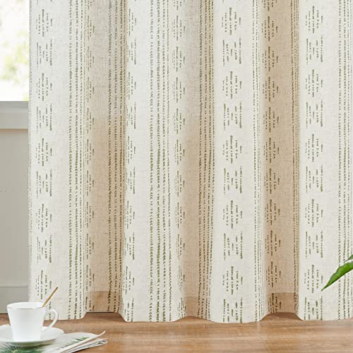 Jinchan Boho Curtains Linen Curtains For Living Room Farmhouse Curtains 84 Inch Length Geometric Striped Patterned Mudcloth Light Filtering Bedroom Window Grommet Curtains 2 Panels Sage Green On Beige #TOP7