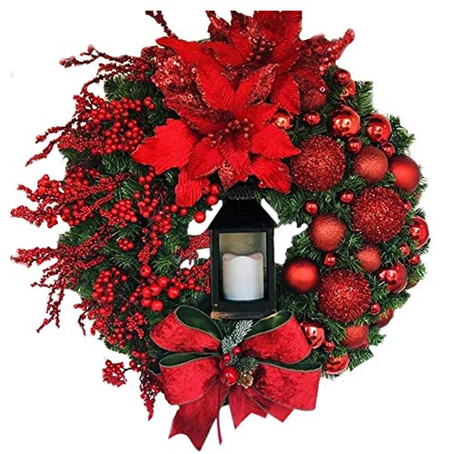 ZOELOVE Corona de Puerta de Entrada de Navidad Corona de Puerta de 50 cm decoración de Coche para Colgar en la Pared de Puerta de Navidad para el hogar Viene con Luces de Colores y Lazos (A, 1PC)