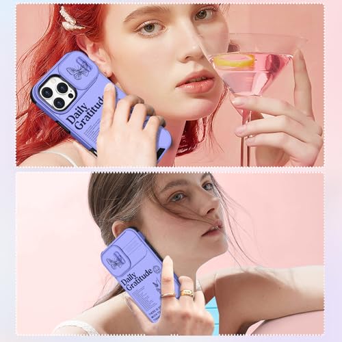 Image of Funermei for iPhone 16 Pro Max Case - Women Girls Cute Phone Cover Girly Pretty Aesthetic Quotes Unique Design with Camera Cover Funda for Apple for iPhone 16 Pro Max Purple Butterfly