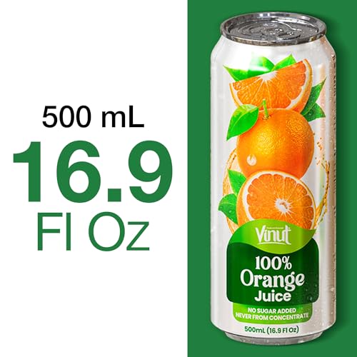 Image of VINUT 100% Orange Juice, No Added Sugar, Never From Concentrate, 16.9 fl oz (500 mL) Can, Pack of 12