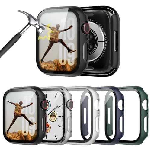 TGKML 5-Stück Kompatibel mit Apple Watch Series 9/8/7 Schutzhülle mit Displayschutzfolie 45mm Ultradünne Hard Gehäuse Eingebaut Kratzfest Gehärtetes Glas Schutzfolie für iWatch 7 8 9 45mm Zubehör