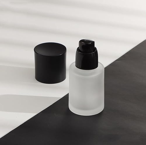 Miniatura 3 de Paquete de 2 botellas vacías de vidrio esmerilado transparente de lujo de 1.0 fl oz1 oz con tapas negras, contenedor de muestra de viaje recargable,