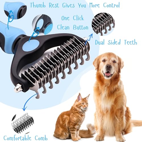 Undercoat Rake Dog Cat Reduce Shedding by 95%- Double Sided Grooming and Deshedding Tool Removes Knots and Tangled Hair,Grooming Brushes for Dog,Cat,Horse- Undercoat Brush Cat, Dematting Comb - Image 6