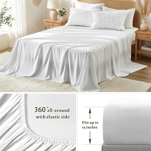 Image of Nesker Boho Tufted Full Comforter Set, 7 Pcs White Bedding Sets, Cozy Chic Soft Bed in a Bag, Arch Pattern Shabby Bed Set All Season with Comforter, Fitted Sheet, Flat Sheet & Pillowcases