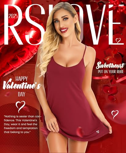Image of RSLOVE Sleepwear for Women Lingerie Sexy Chemises Nightgown V-Neck Full Slip Dress
