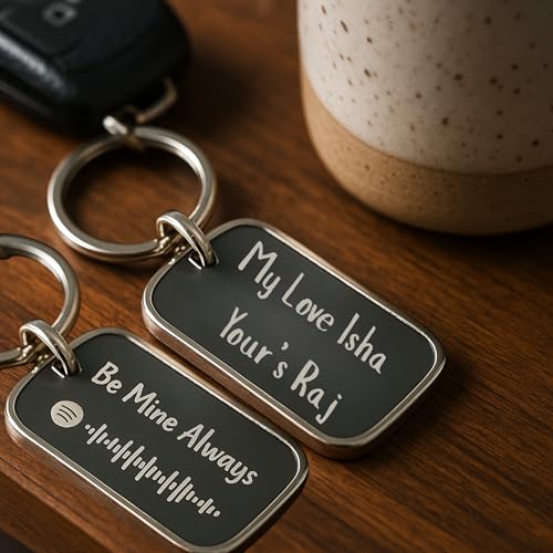 Image of Custom Spotify Code Metal Keychain - Personalized Engraved Message & Name - Unique Gift for Him or Her - Scan to Play Song or Playlist - Anniversary, Birthday, Valentine's Gift