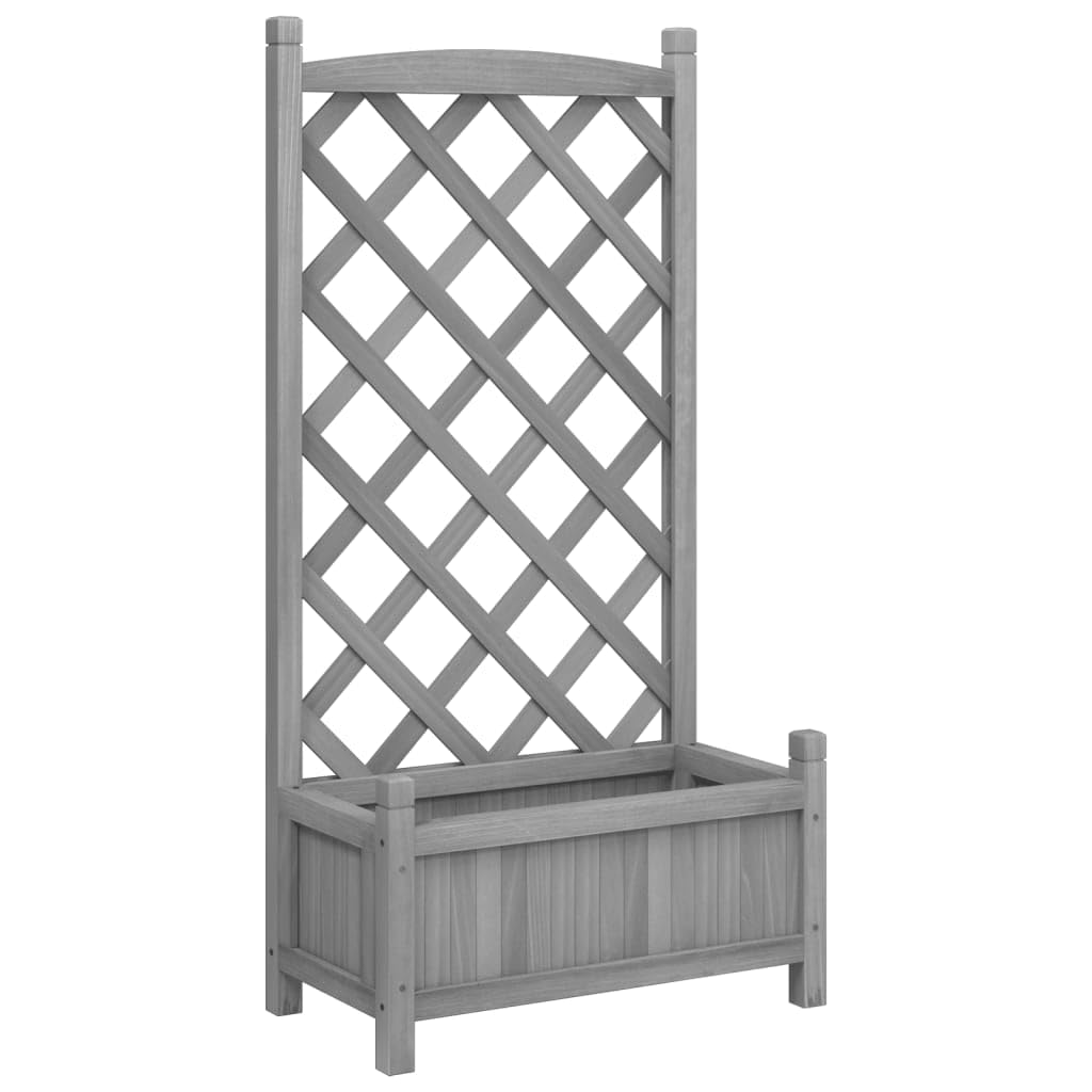 vidaXL Planter with Trellis, Raised Bed for Indoor & Outdoor Balcony, Garden Planter for Climbing Plant Vines, Flower Box, Grey Solid Wood Fir
