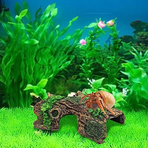 Image of Oooct Hermit Crab Climbing Toy, Aquarium Betta Fish Hideout Caves, Resin Hollow Tree Trunk Ornament, Tank or Aquarium Decorations, Climbing and Hide Toy for Reptile Lizard Newt Hermit Crab