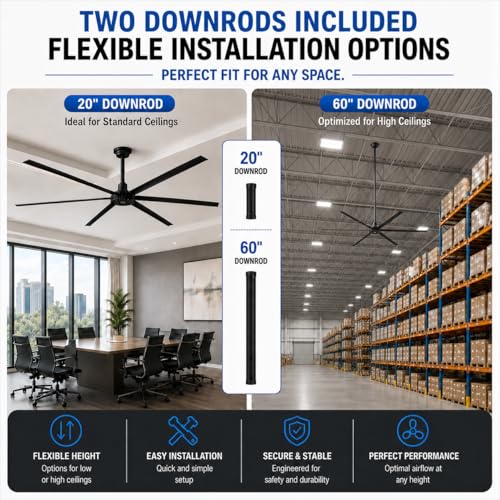 Image of 144-Inch HVLS Industrial Ceiling Fan Large Commercial Ceiling Fan +32,000 CFM with Remote, PMSM Motor, 6 Speeds, Reversible, for Warehouse, Gym, Barn, Shop, Garage | AA-Orion 144 inch (Black)