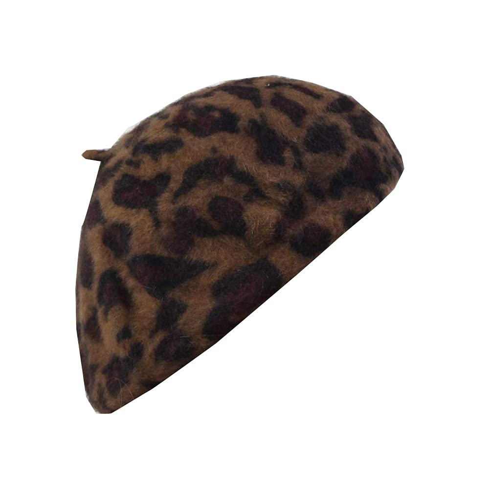 YAKEFJ Women’s French Style Vintage Leopard Print Wool Soft Winter Warm Beret Beanie Hat Coffee