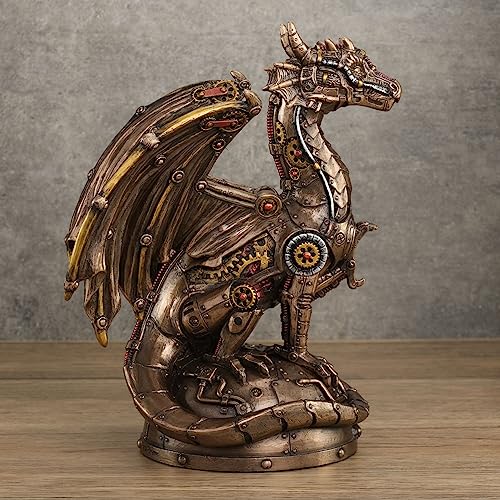 Estatua Dragón Steampunk en Bronce y Resina 8.25 in miniatura 2