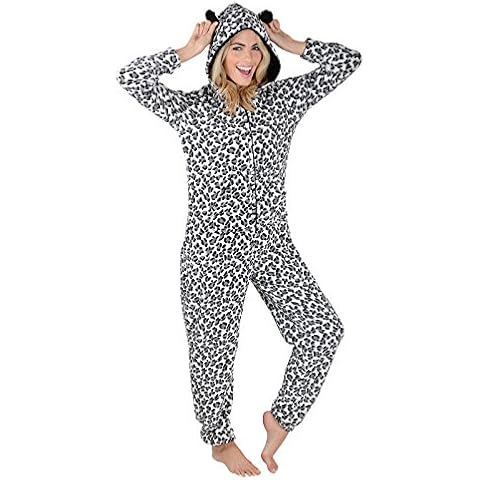 Autumn Faith Ladies Black & White Leopard All in One Pyjamas Sleepsuit Onesie Nightwear - M Cover