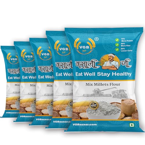 Image of Vasani G Mixed Millet Flour - Natural Multi Millet Atta (Bajra, Jowar, Ragi, Kodo, Sawa) | 5 in 1 Mix Millet | High Fiber & Nutrition-Rich Flour | 5kg