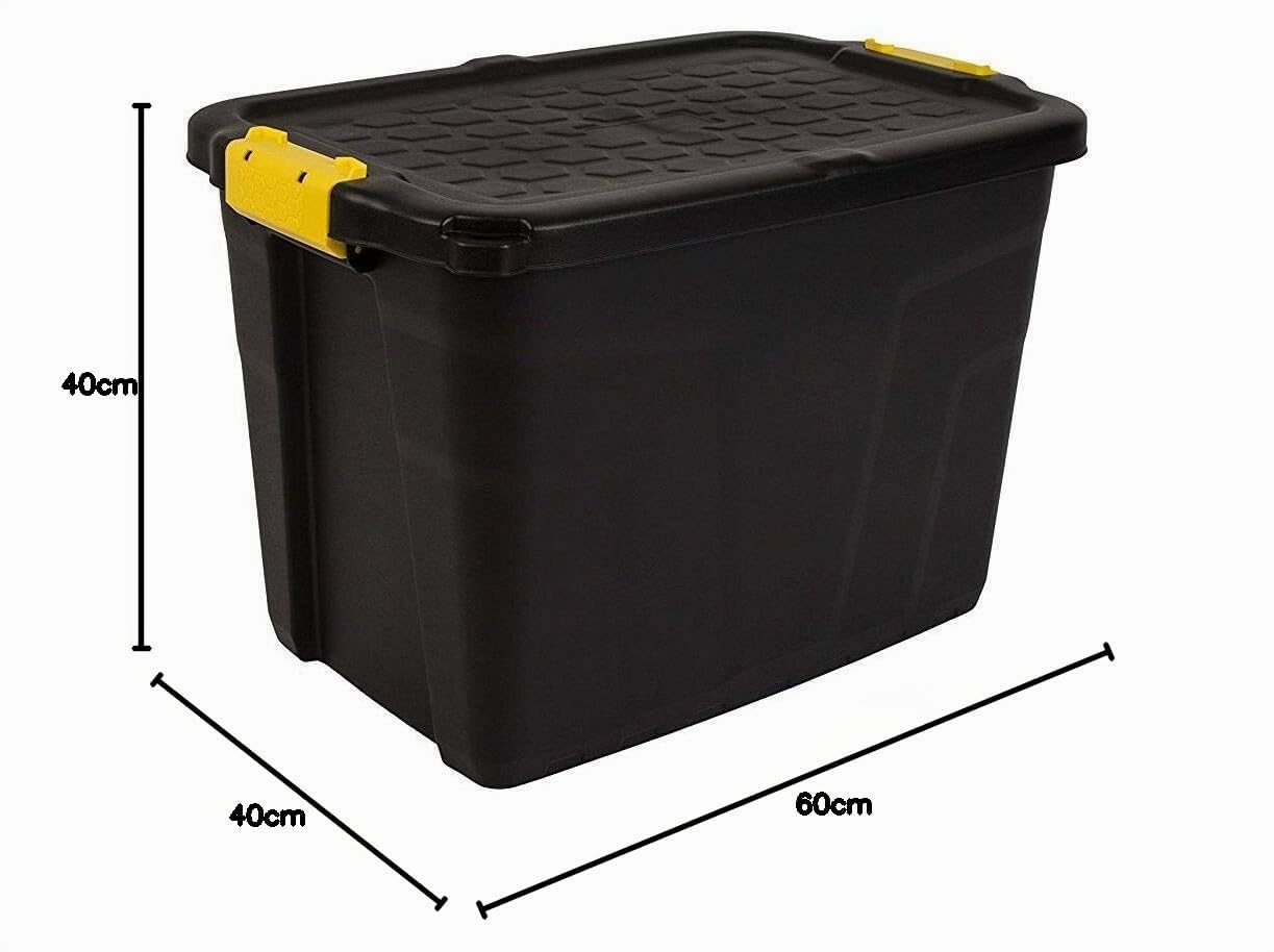 Strata Lot de 3 boîtes de rangement robustes et empilables - 60 l - 60 x 40 x 40 cm - Résistant à 630 kg - Noir/jaune