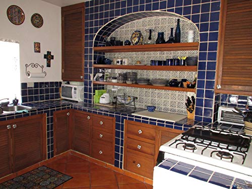 Mextiles - [New 2022) Ceramic Talavera Mexican Tile 4X4", 9 Pieces (Not Stickers) A1 Quality! - Beutiful Color And Quality - Antique Colonial Blue #TOP2