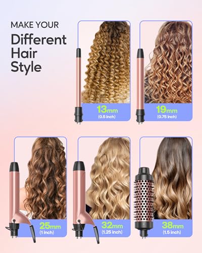 Image of Wavytalk 5 in 1 Curling Iron,Curling Iron Set with Heated Round Brush and 4 Interchangeable Ceramic Curling Wand(0.5 inch-1.25 inch), Instant Heat Up,Dual Voltage Hair Curler