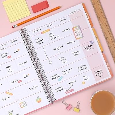 Blue Sky Teachwell 2026-2027 Weekly and Monthly Academic Year Teacher Lesson Planner Calendar, July 2026 - June 2027, 8.5 x 11, Flexible Cover, Heavy Duty Coil Binding, Colorful Interior, Laminated Tabs, Storage Pocket, Includes Stickers, Mikki