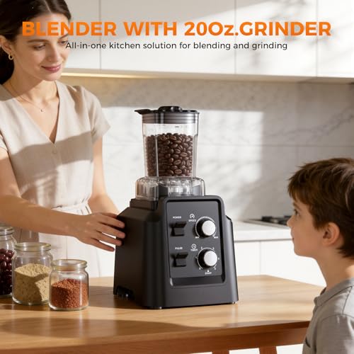 Blender for Smoothies, 68oz Countertop Blenders for Kitchen with 20oz Grinder Cup, 1800W Smoothie Blender, Ice Crushing, Frozen Fruit, Protein Shake Maker with Timer, Self Cleaning, Black - Image 5