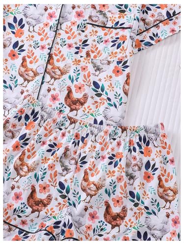 Image of SOLY HUX Women's Short Pajamas Set Cute Printed Button Short Sleeve Shirt with Shorts Sleepwear PJs Set