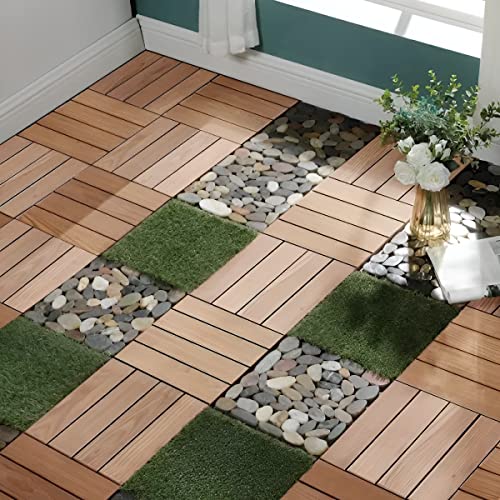 Image of Plantex Tiles for Floor-Interlocking Wooden Tiles /Garden Tile /Quick Flooring Solution for Indoor /Outdoor Deck Tile-Pack of 12 (Merbau Wood)