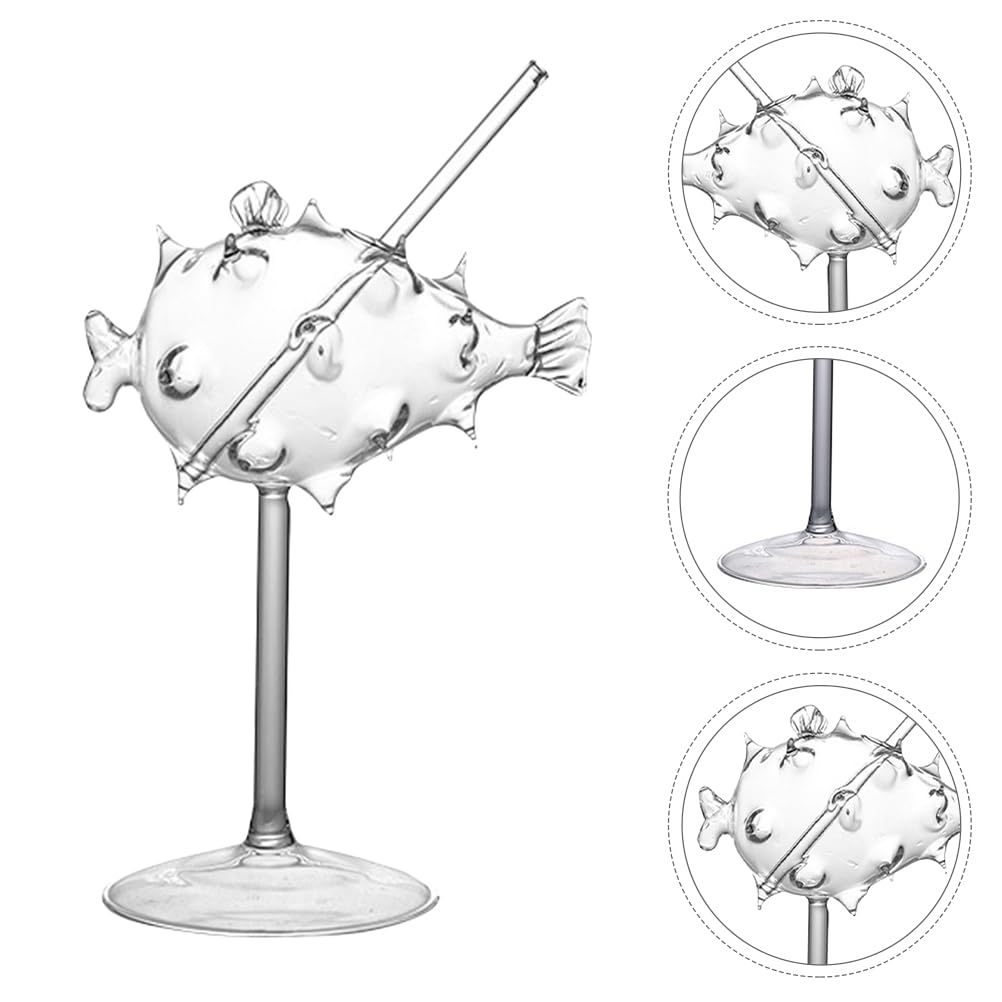 Healeved Globefish Form Cocktailglas Kreativer Puffer Fisch Wein Kelch Transparent Cocktail Glas Kelch für Party Bankett Zuhause Hotel und Bar